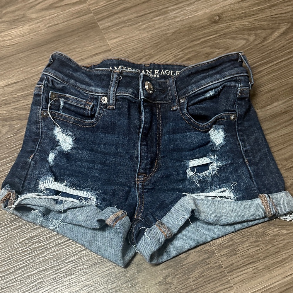 American Eagle Outfitters Distressed Dark Blue Jean Shorts